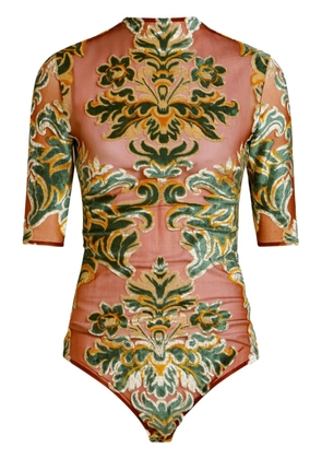 ETRO patterned-jacquard tulle bodysuit - Green