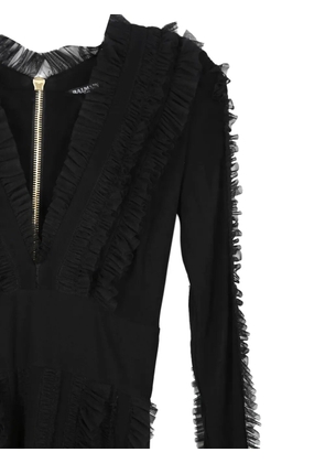 Balmain Pre-Owned ruffled V-neck mini dress - Black