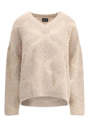 Giorgio Armani V-neck textured knit sweater - Neutrals