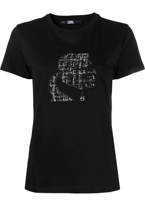 Karl Lagerfeld tweed-embellished jersey T-shirt - Black