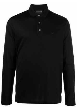Emporio Armani logo-print long-sleeved polo top - Black