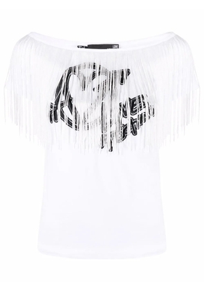 Love Moschino embroidered-logo fringed T-shirt - White