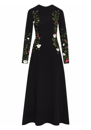 Oscar de la Renta floral-embroidered midi dress - Black