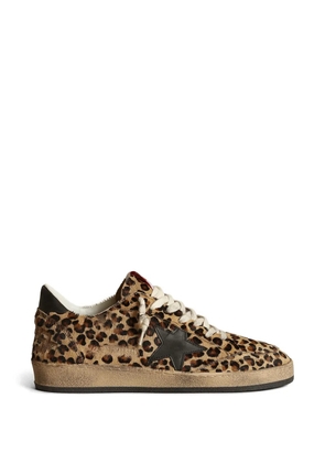 Golden Goose Ball Star sneakers in leo-print pony skin, black leather star & heel tab - Neutrals