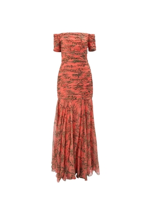 Carolina Herrera olive branch-print ruched gown - Pink