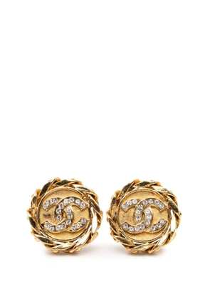 CHANEL Pre-Owned 1980-1990 CC Gold Plated Rhinestone Round Clip On Earrings costume earrings