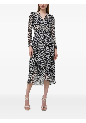 Morgan long-sleeve printed midi dress - Black