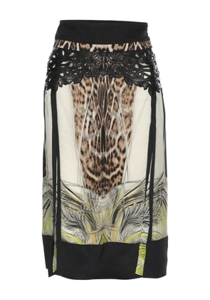 Roberto Cavalli silk printed side-slit midi straight skirt - Black