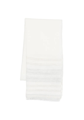 Eleventy striped-pattern fringed scarf - White