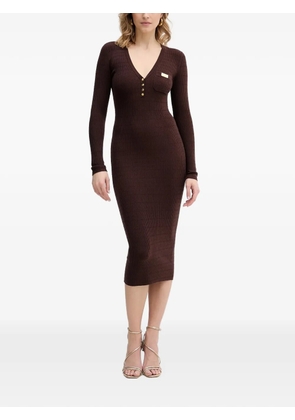 Elisabetta Franchi micro-braided V-neck midi dress - Brown