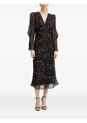 Morgan V-neck puff sleeve midi dress - Black