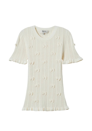 Sea bow-detail ruffled top - Neutrals