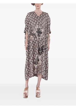 Biyan opened-sleeve printed midi dress - Neutrals