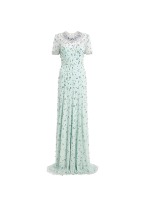 Jenny Packham beaded short sleeve maxi dress - Blue