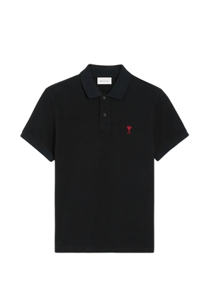 AMI Paris de Coeur monogram logo-embroidered black polo shirt
