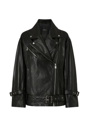 PINKO buckle-belted leather jacket - Black