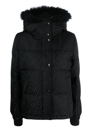 Yves Salomon monogram-pattern hooded down jacket - Black