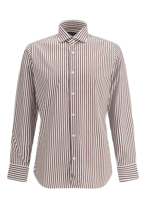 Caliban striped long-sleeve shirt - Brown