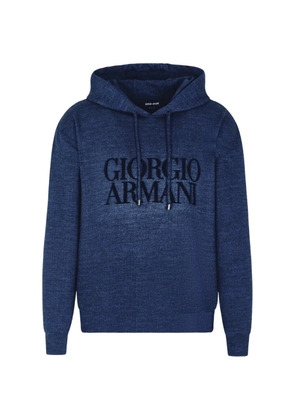 Giorgio Armani logo drawstring hoodie - Blue