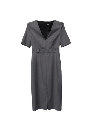 BOSS pinstripe-pattern V-neck midi dress - Grey
