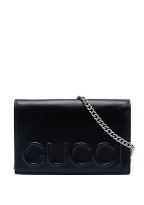 Gucci Pre-Owned 2000-2015 XL Leather Embossed Logo Wallet on Chain crossbody bag - Black