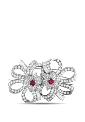 LB Exclusive diamond ruby bloom bow brooch - Silver