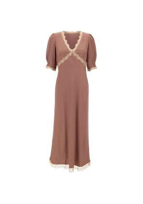 Rixo Rixo lace-trim balloon-sleeve midi dress - Pink