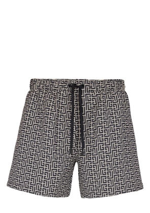 Balmain PB Labyrinth-print swim shorts - Black
