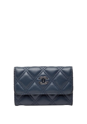 CHANEL Pre-Owned 2014-2015 CC Double Stitch Lambskin Flap card holder - Blue