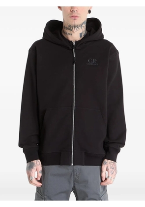 C.P. Company Diagonal Raised zip-up cotton hoodie - Black