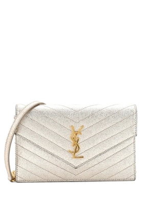 Saint Laurent Pre-Owned Classic Monogram Wallet on Chain Matelasse Chevron Metallic Leather Small crossbody bag - Gold