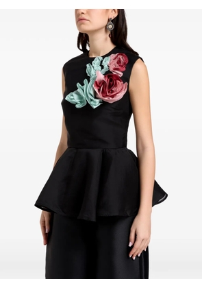 Marques'Almeida floral-appliqué peplum top - Black