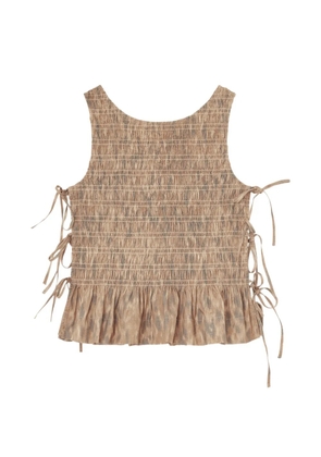 GANNI shirred tie blouse - Neutrals