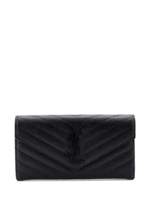 Saint Laurent Pre-Owned Classic Monogram Flap Wallet Matelasse Chevron Leather Large small wallets - Black