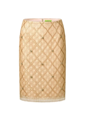 Shanghai Tang embellished checked skirt - Neutrals