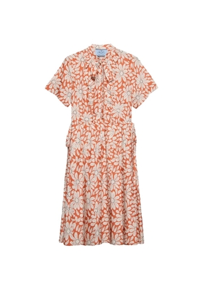 Prada printed pleated pongé dress - Orange