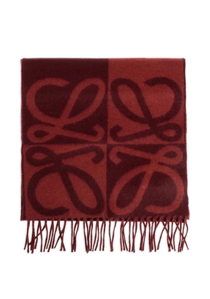 LOEWE fringed-edge logo-pattern scarf - Red