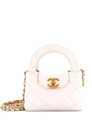 CHANEL Pre-Owned Kelly Top Handle Shopping Bag Quilted Shiny Aged Calfskin Nano crossbody bag - White
