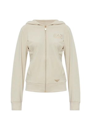 Ea7 Emporio Armani zip-up logo-detail hoodie - Neutrals