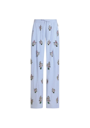 Dolce & Gabbana striped poplin trousers with crystal flower embroidery - Blue