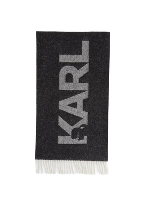 Karl Lagerfeld fringed logo-detail scarf - Black