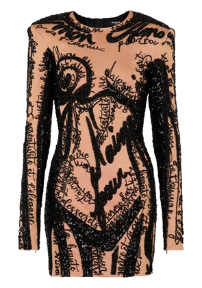 Balmain embroidered-body-motif mini dress - Neutrals