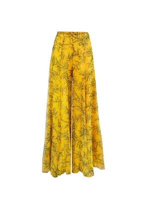 Carolina Herrera olive branch-print extra-wide leg Iris pants - Yellow