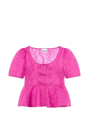 GANNI bow-detail peplum blouse - Pink