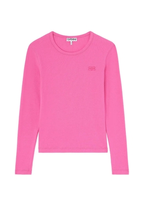 GANNI logo-embroidered long-sleeve T-shirt - Pink