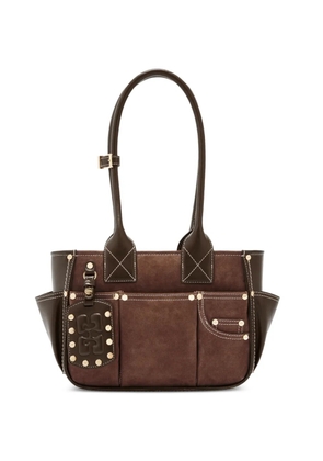 GANNI stud embellished shoulder bag - Brown