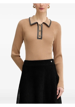 Karl Lagerfeld buttoned leather-trim top - Brown
