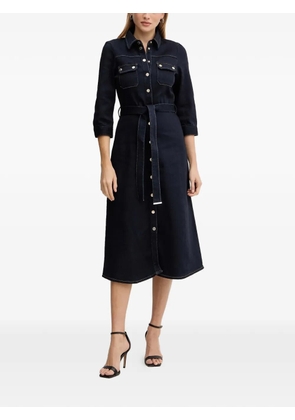 Morgan button front belted midi dress - Blue