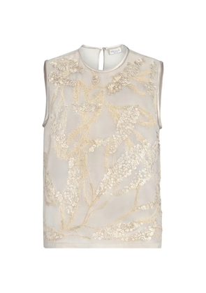 Brunello Cucinelli crispy silk top with dazzling seabed embroidery - Neutrals