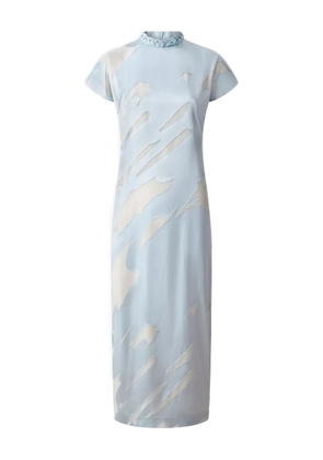 Shanghai Tang braided-neckline jacquard dress - Blue